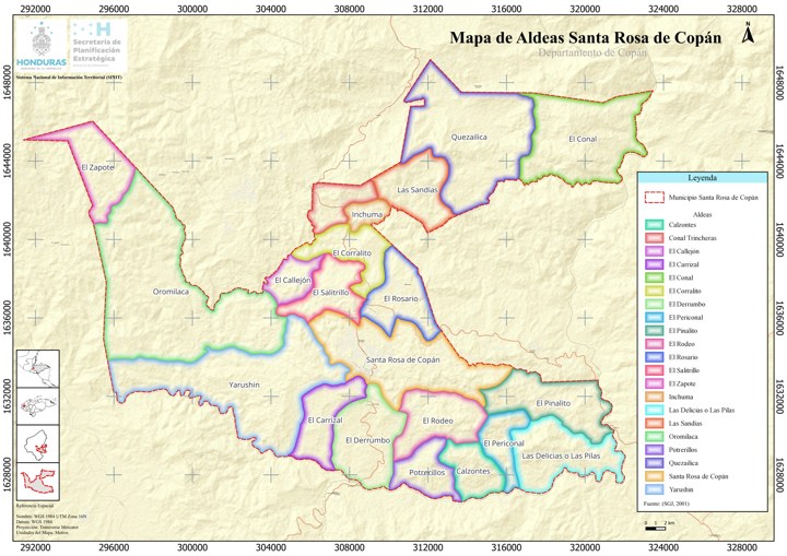 Mapa de Aldeas Santa Rosa de Copán
