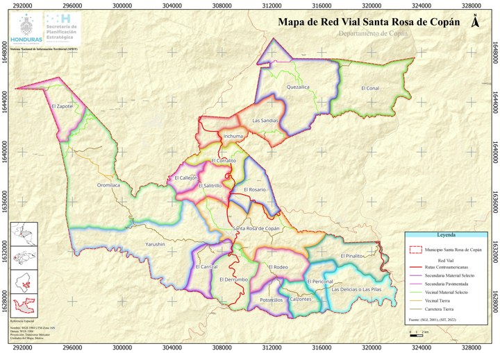 Mapa de red vial de Santa Rosa de Copán