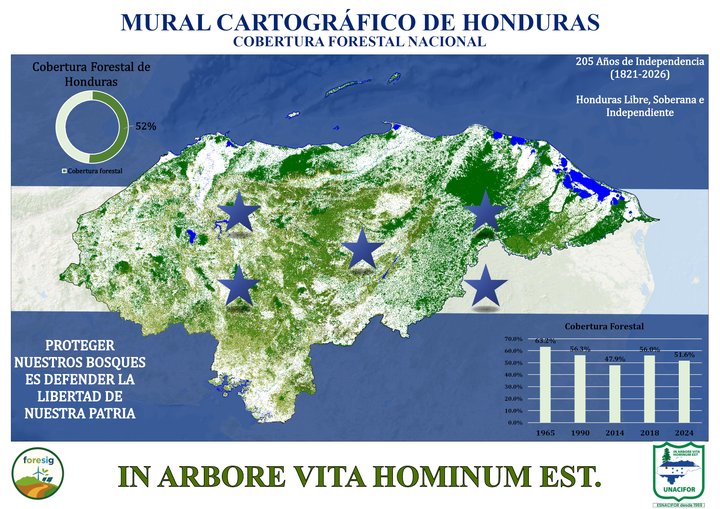 Cobertura forestal de Honduras — mural cartográfico
